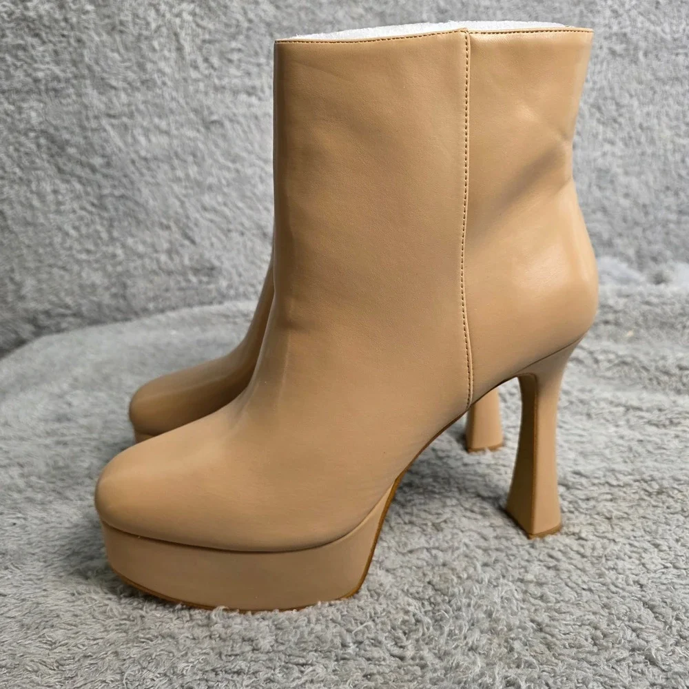 INC Platform Stiletto High Heel Ankle Boots Natural Tan Beige 10M NIB Statement!